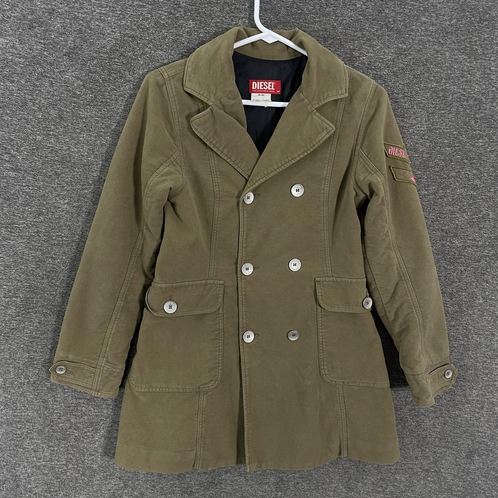 Diesel Coat Womens M Green Cotton Twill Military Jina Double Breasted Jacket
